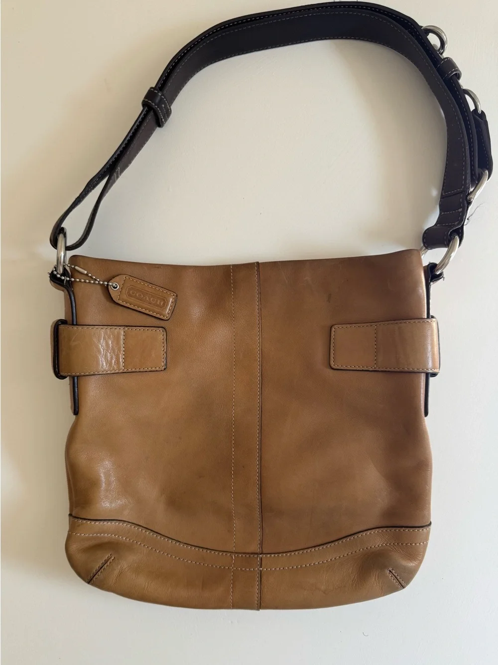 Vintage Coach Tan Leather Crossbody Shoulder Bag